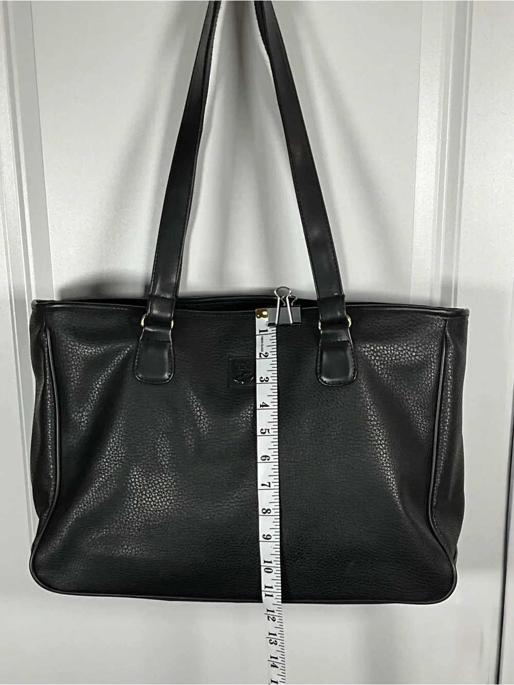 Simply Basic Black Pebbled Faux Leather Tote Bag Shoulder Work Laptop Bag